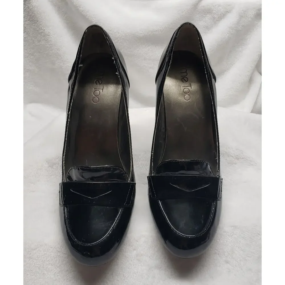 Me Too Black Patent Leather Heels 7 Office Siren 90s Minimalist Fairy Chunky